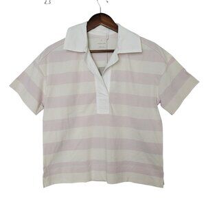 Everlane The Retro Jersey Polo Organic Cotton Sz XS Purple Stripe Oversized NWT